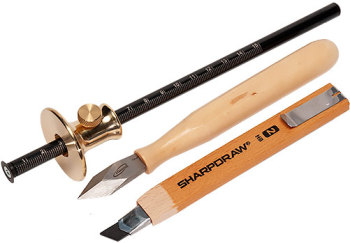 Woodworking Marking Tools 3 pc Set - Wheel Marking Gauge, Marking Knife and Sharpdraw Pencil