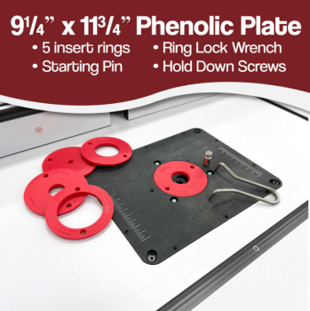 Phenolic Router Table Insert Plate 9-1/4 x 11-3/4 with Rings for Non-MLCS Tables