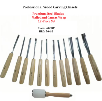 Pro Wood Carving Chisel Set with Mallet and Canvas Wrap