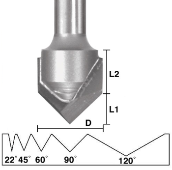90° V-Groove Router Bits 3/8" LD x 1/4" shank | EAGLE AMERICA