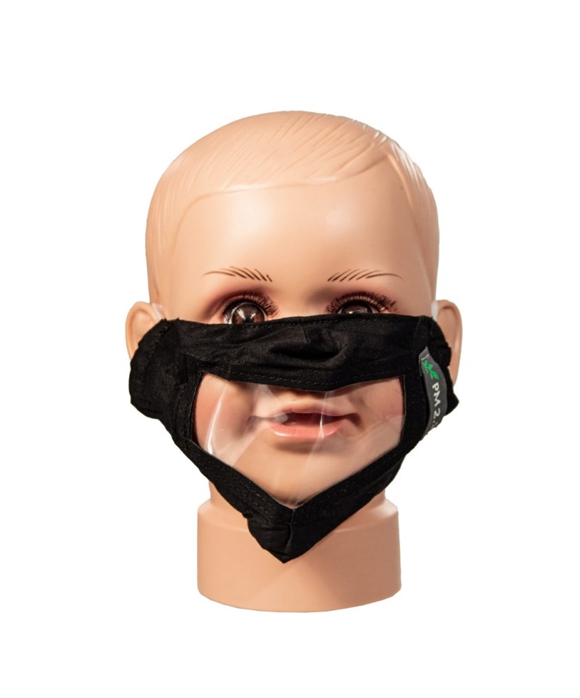 Black Childrens Reusable Face Mask with Clear Window