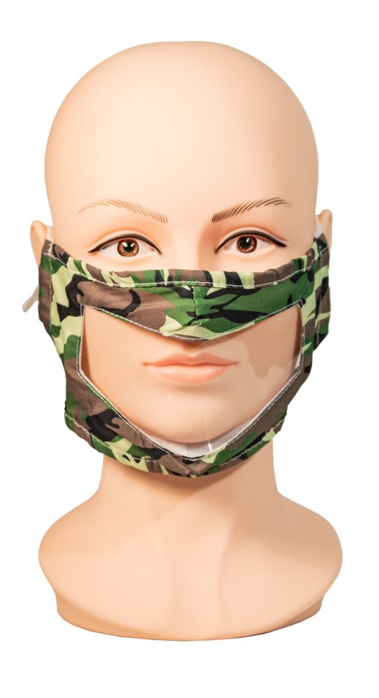 Camo Green Reusable, Washable, Face Mask with Clear Window