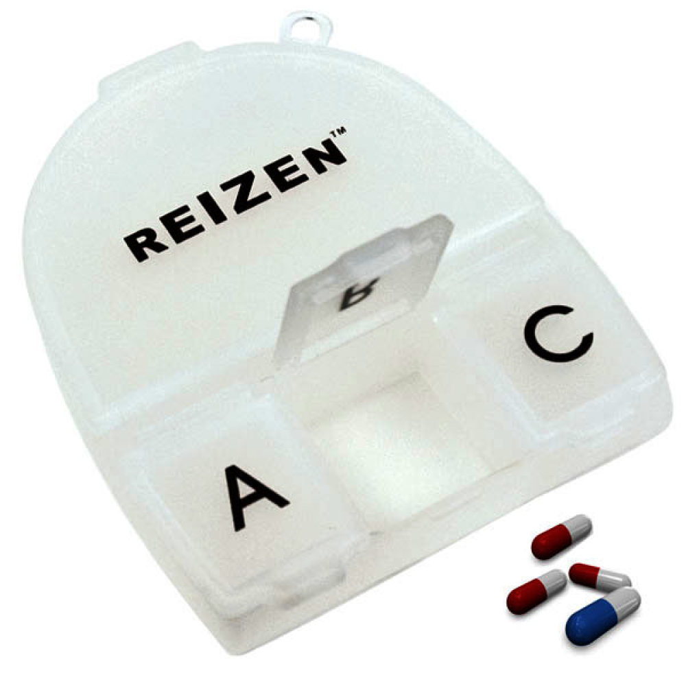 Reizen 4-Compartment Pill Box, one oversized and three regular sized compartments