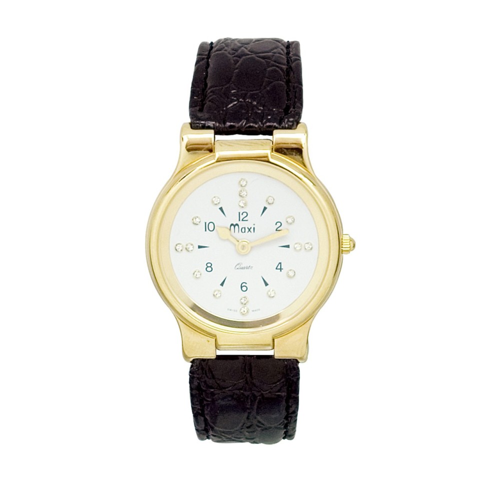 Mens President Gold-Tone Quartz Braille Watch with Leather Band