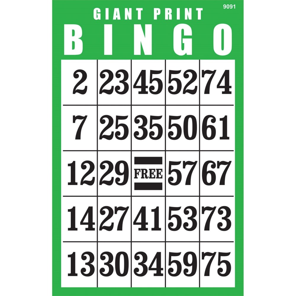 Giant Print Laminated BINGO Card- Green