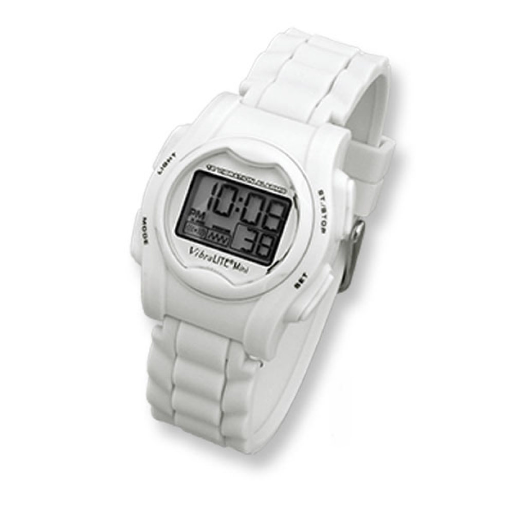 VibraLITE Mini Vibration Watch- White Silicone Band with Steel Buckle