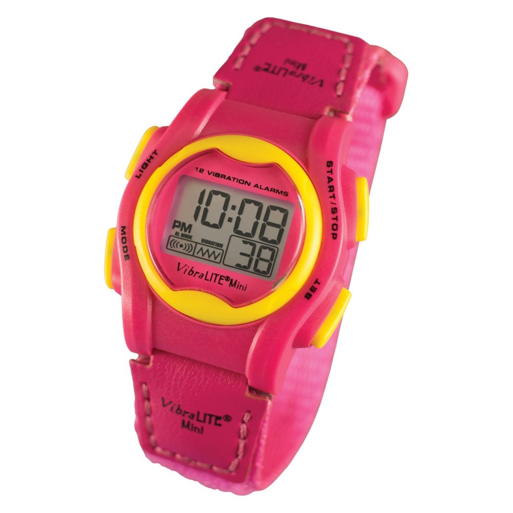 VibraLITE Mini Vibration Watch- Hot Pink with Yellow Bezel-Buttons