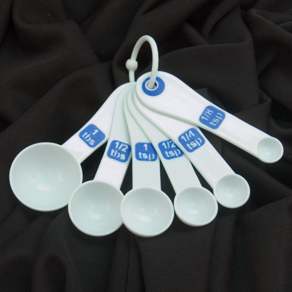 Measuring Spoons with Large Print- Set of 6- White-Blue