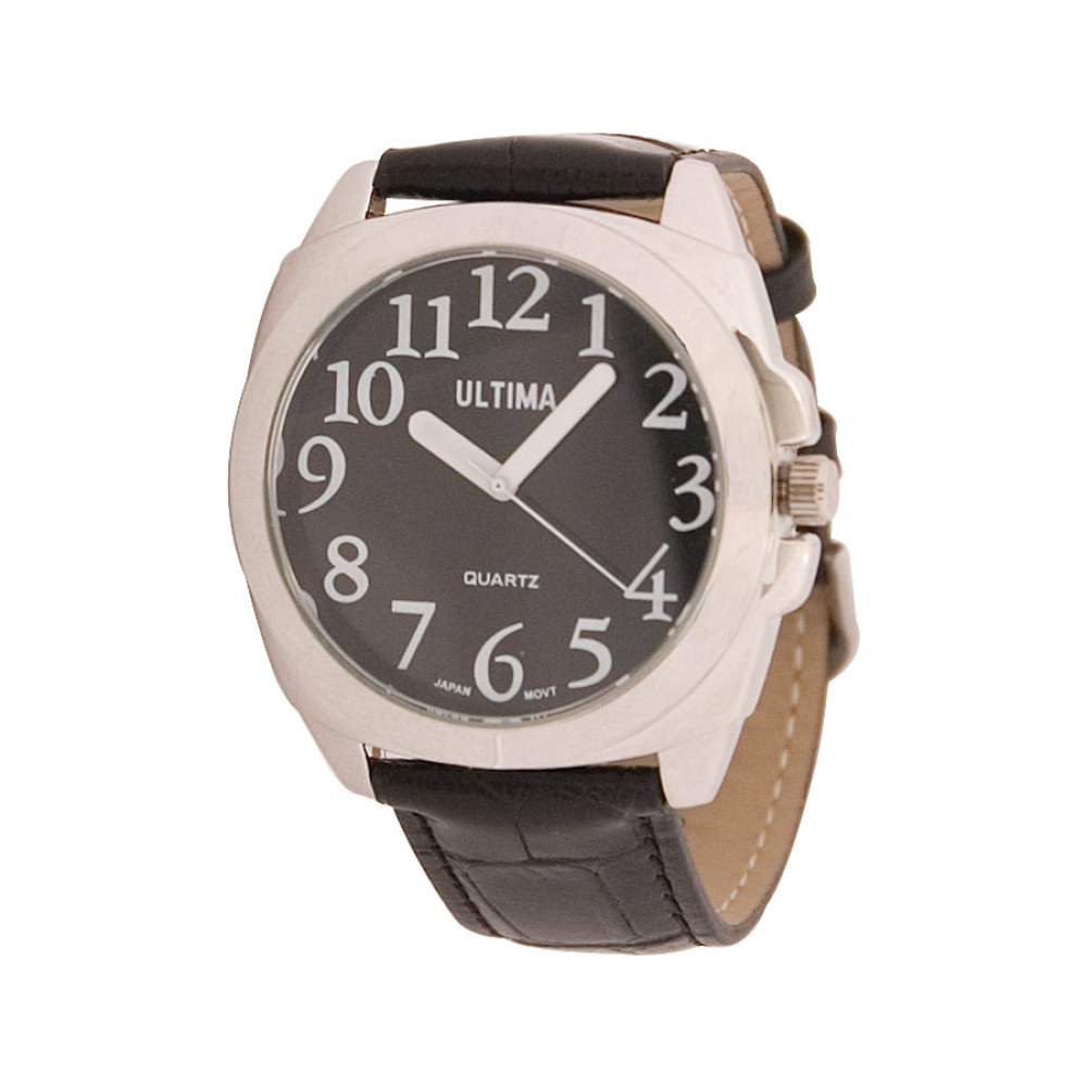 Ultima Low Vision Watch- Black Dial- Leather Band- Unisex