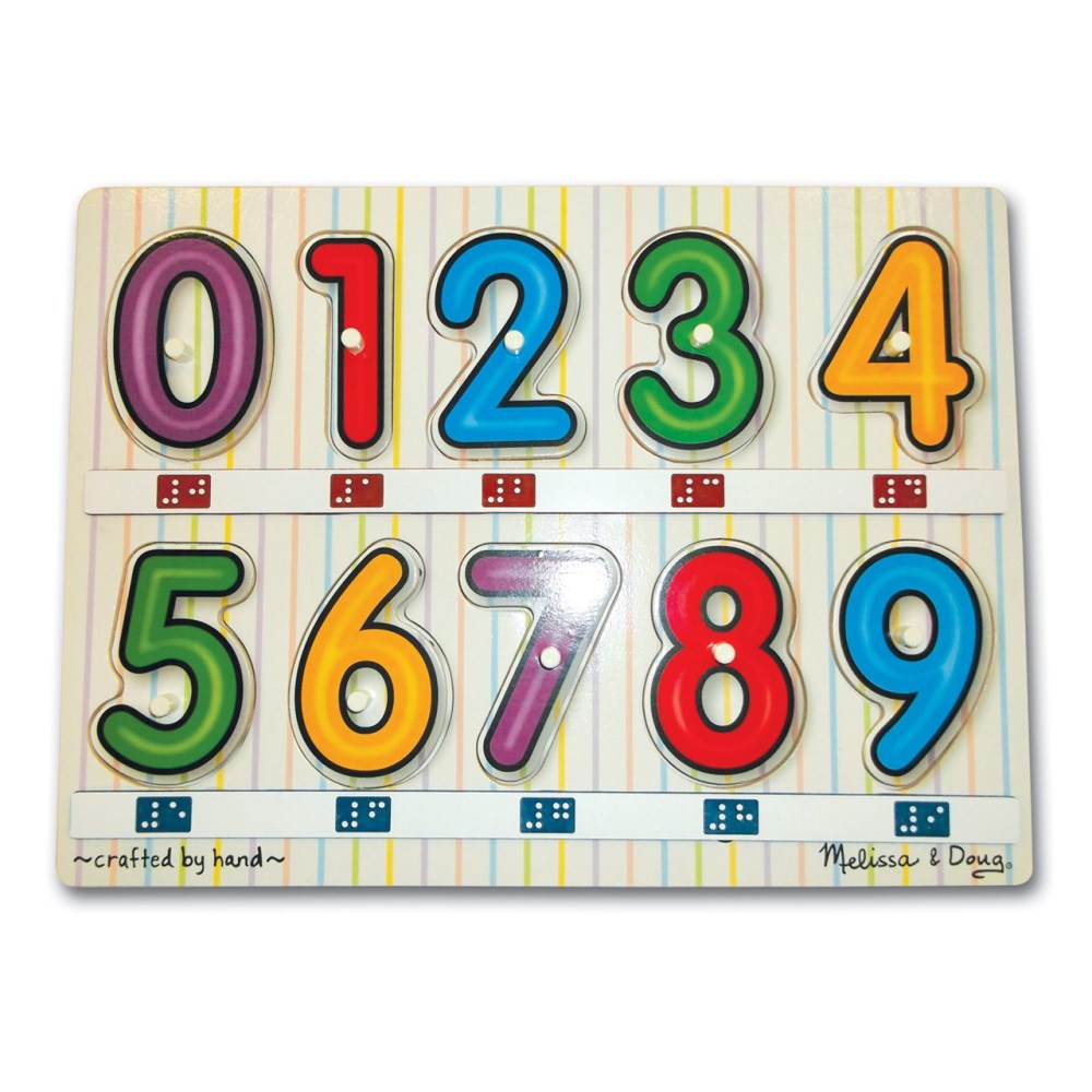 Melissa and Doug Tactile Numbers Peg Puzzle 0-9 with Braille Markings