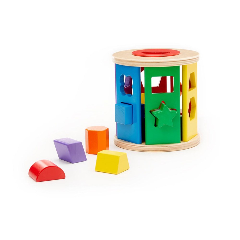 Melissa and Doug Tactile Match and Roll Shape Sorter Drum- 12 Pieces