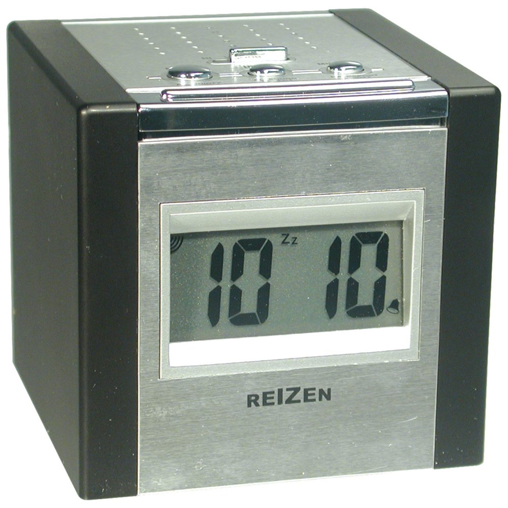 Reizen Talking LCD Alarm Cube Clock - Silver and Black