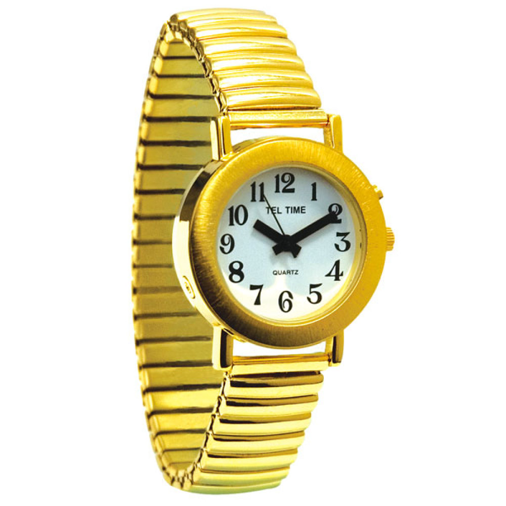 Ladies Gold-Tone Spanish Talking Watch - One Button Expansion Band