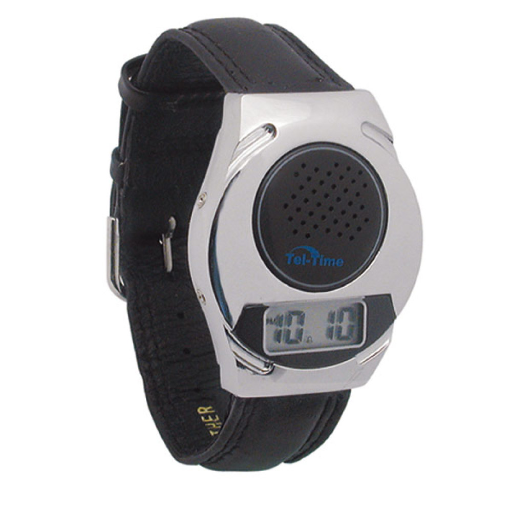 Talking Watch - Chrome with Leather Band - Unisex