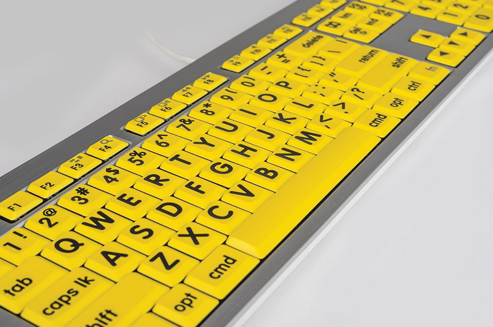 Large Print Keyboard for Mac- Blk Print- Yellow Keys with LED Light