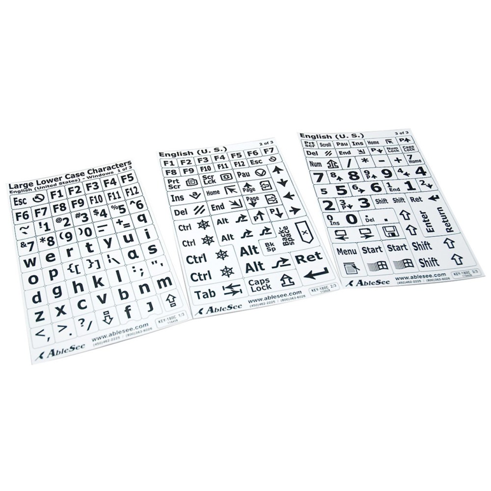 Keyboard Large Print Labels - Black on White - Lower Case