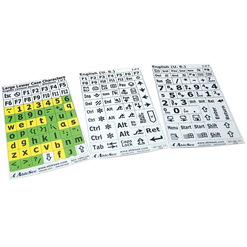 Keyboard Large Print Labels - Black on White, Yellow, Green - Lower Case