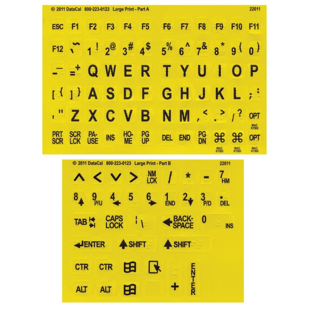 Large Print- Braille Keyboard Labels- Black on Yellow