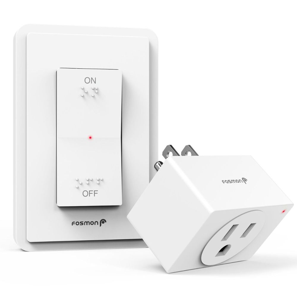 Wireless Outlet Plug with Wall Switch & Braille ON and OFF Mark-White