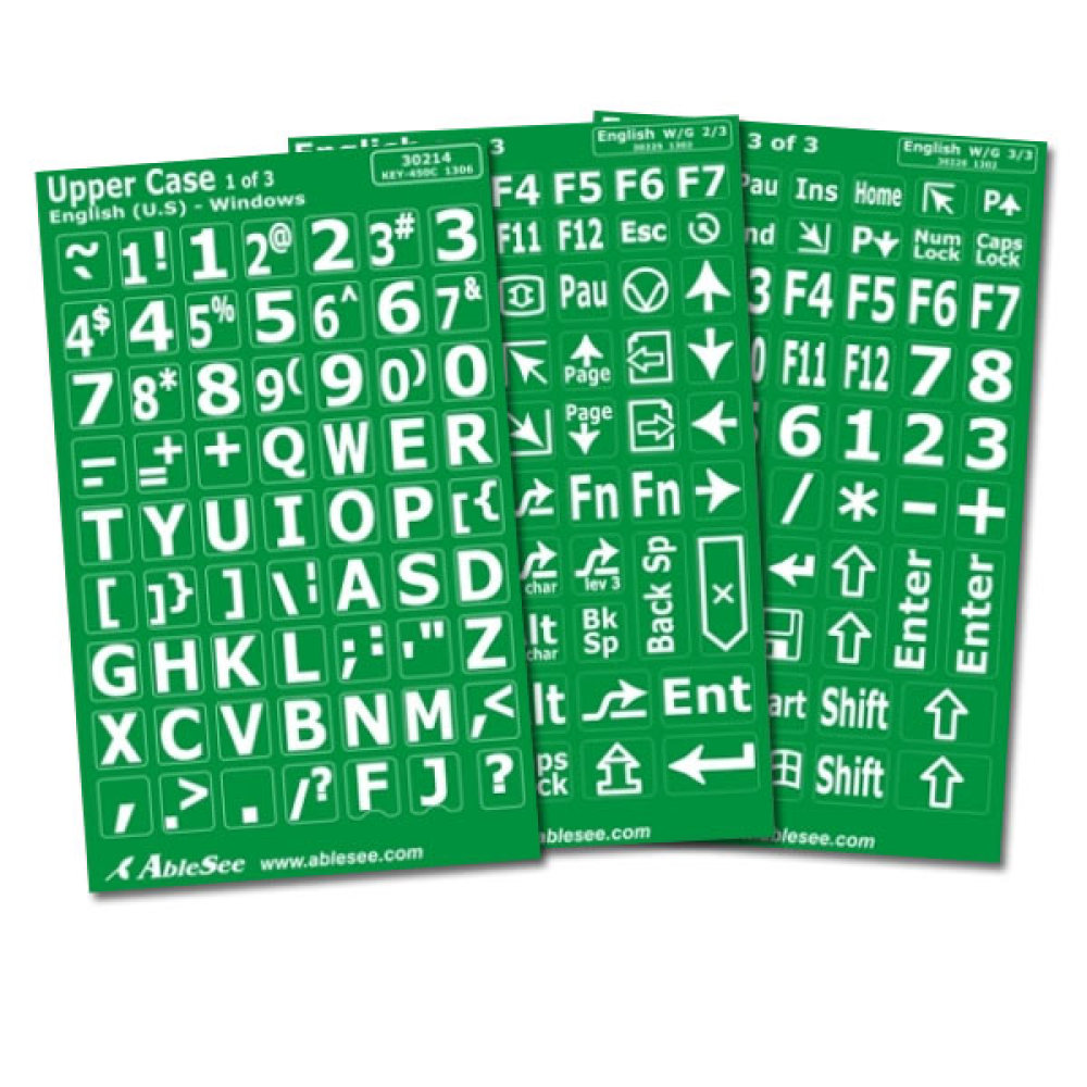 Computer Keyboard Labels - White Characters on Green Background