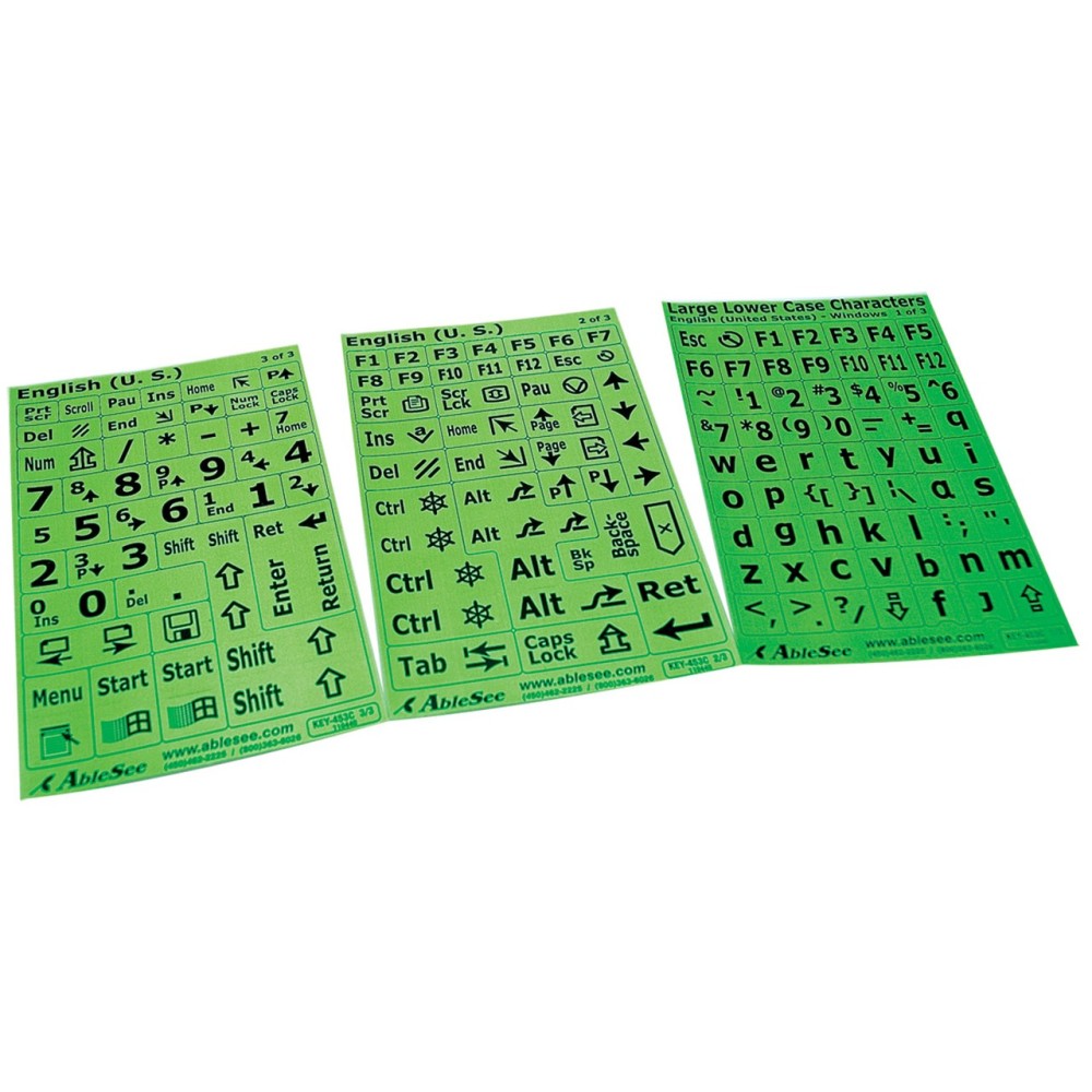 Keyboard Large Print Labels - White on Green - Lower Case