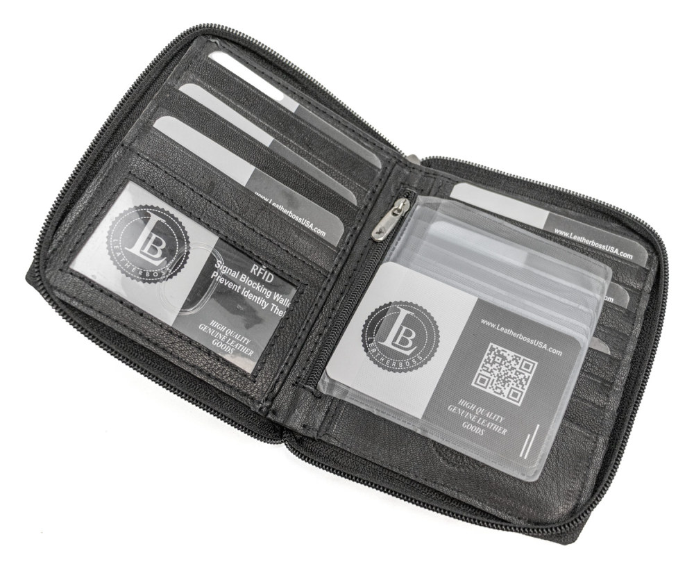 Bi-Fold Leather Credit Card Holder Wallet - Black