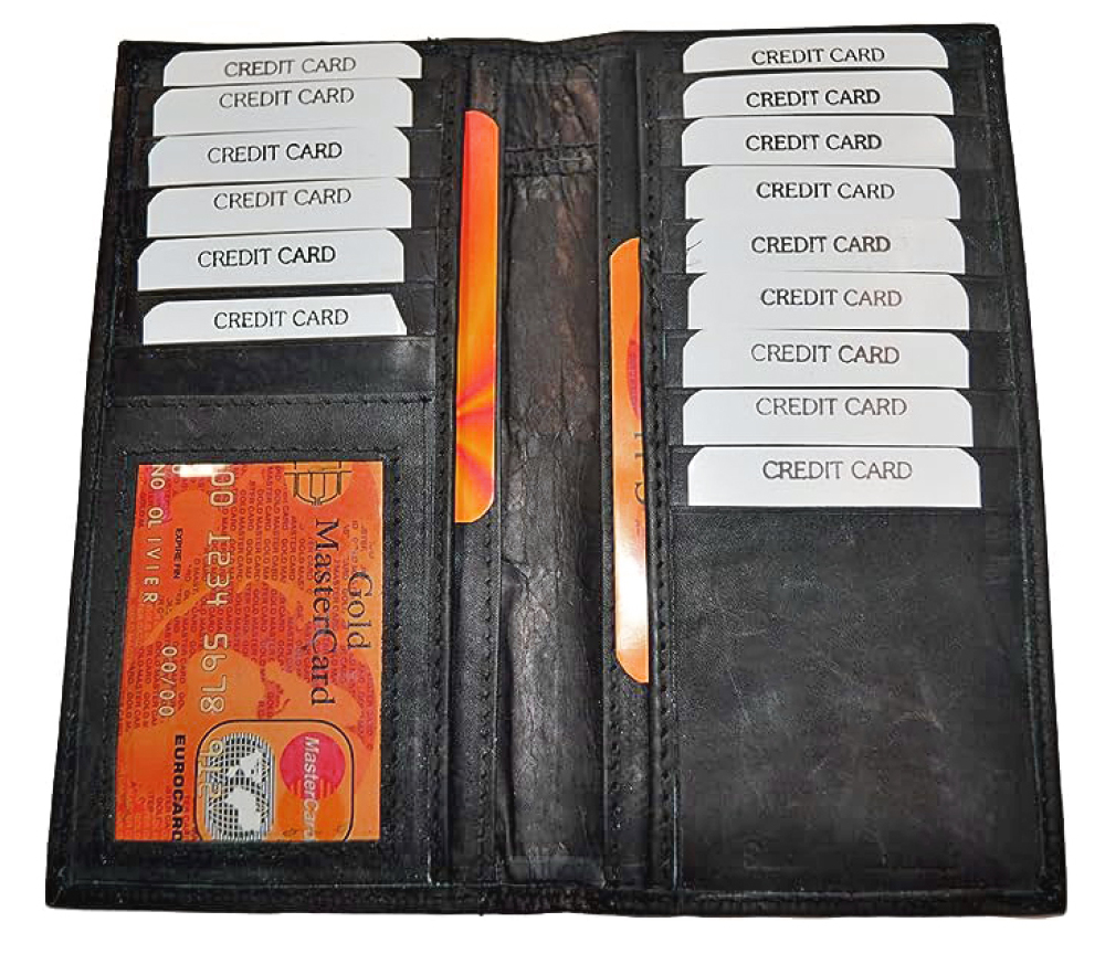 Leather Checkbook Credit Card Holder Wallet BLACK