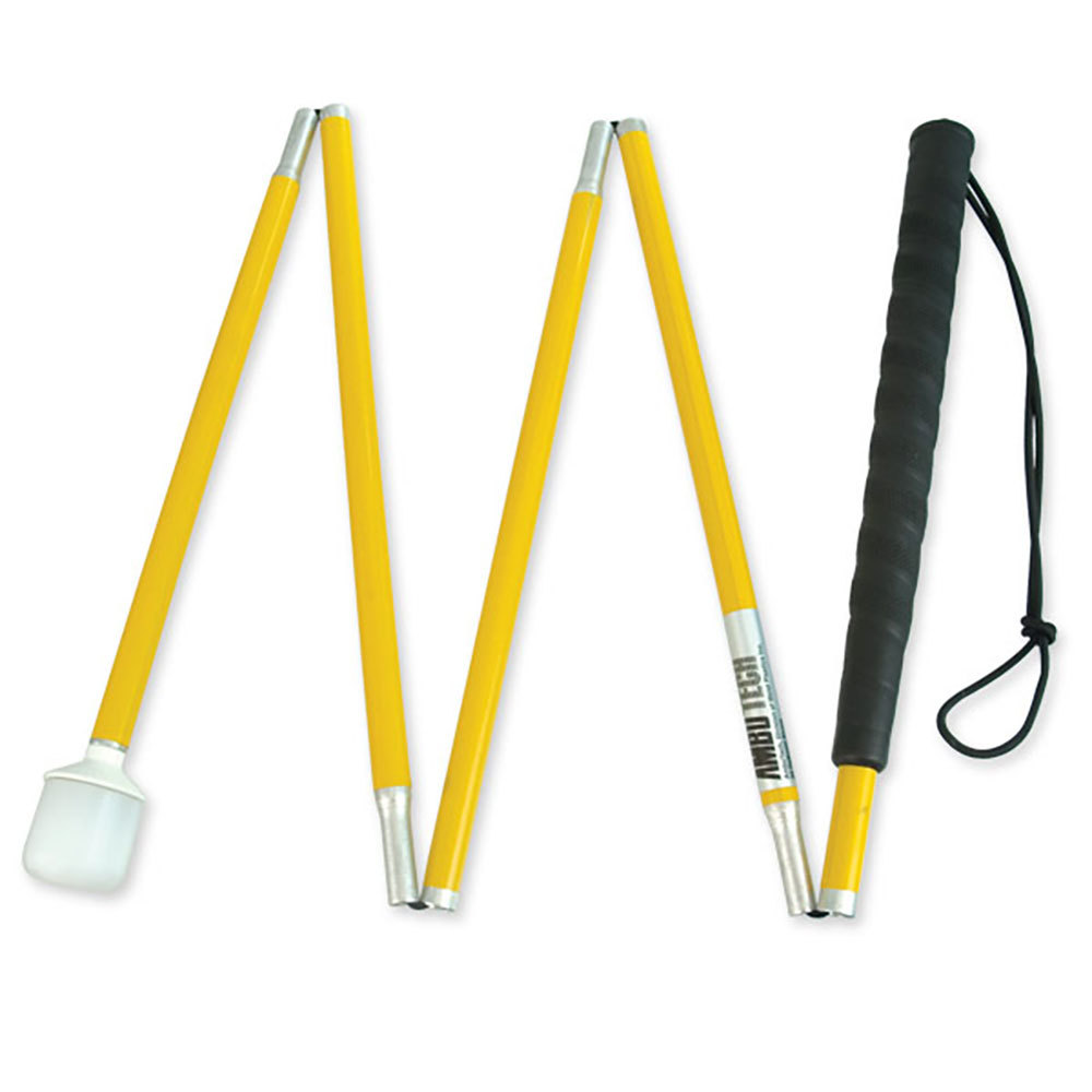 Yellow Aluminum 5-Section Folding Cane- Marshmallow Roller- 60in