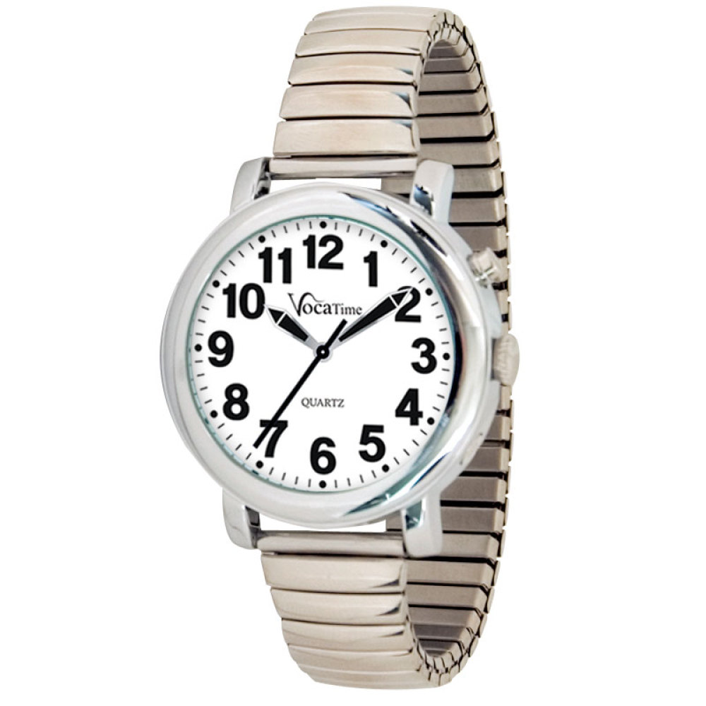 VocaTime Mens Chrome Talking Watch- Stainless Steel Expansion