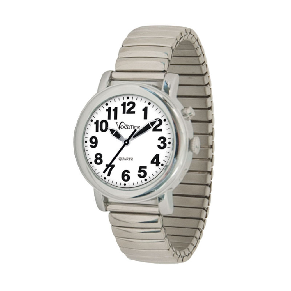 VocaTime Womens Chrome Talking Watch- Stainless Steel Expansion