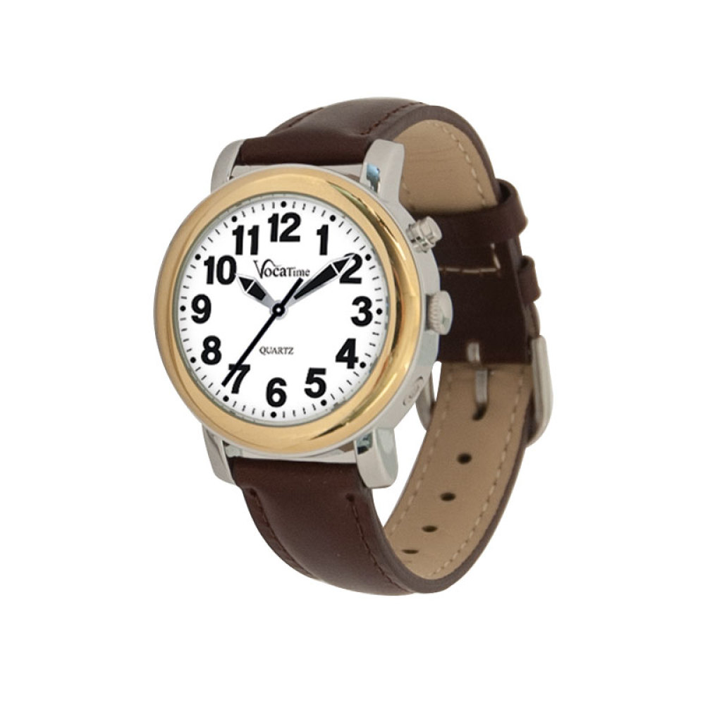 VocaTime Womens BI-COLOR Talking Watch- Brown Leather Band