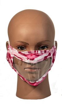 Camo Pink Reusable, Washable, Face Mask with Clear Window
