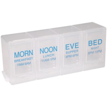 4 Times Day AM PM Morning Noon Eve Bed Pill Box Medication