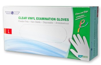 Clear Vinyl Exam Gloves- Large- 100-bx