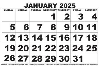 Low Vision Print Calendar- 2025