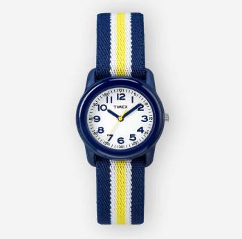 TIMEX TIME MACHINES 29mm Blue-Yellow Stripe Elastic Fabric Kids Watch