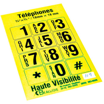 Telephone Stickers - Black on Yellow - Alphanumeric
