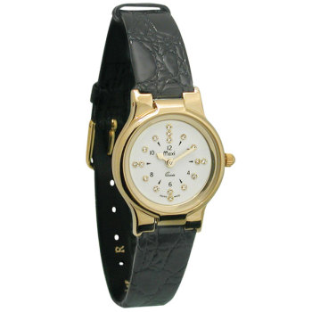 Ladies Gold-Tone President Quartz Braille Watch with Leather Band