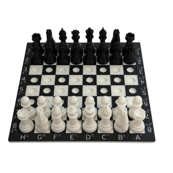Tactile Chess Medium Piece Set with Pegs and Braille Grid - White and Black