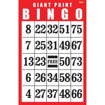 Giant Print Laminated BINGO Card- Red