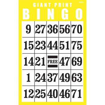 Giant Print Laminated BINGO Card- Yellow