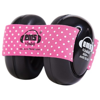 Ems 4 Bubs Baby Hearing Protection Black Earmuffs- Pink-White Dots