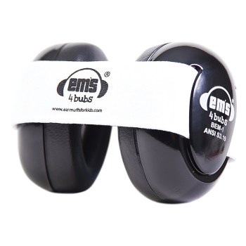 Ems 4 Bubs Baby Hearing Protection Black Earmuffs- White