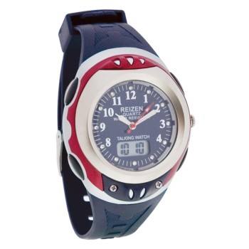 Reizen Digital Analog Water-Resistant Talking Watch- Blue and Red