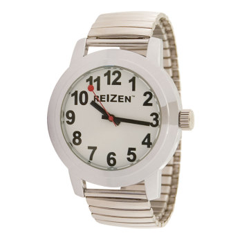 Reizen Low Vision Quartz Watch- White Face- Expansion Band - Unisex Reizen Low Vision Quartz Watch- White Face- Expansion Band - Unisex