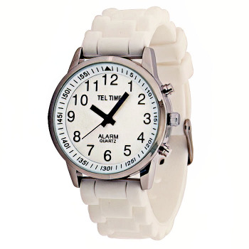 Ladies Touch Talking Watch- Large Face- White Rubber Band- Spanish