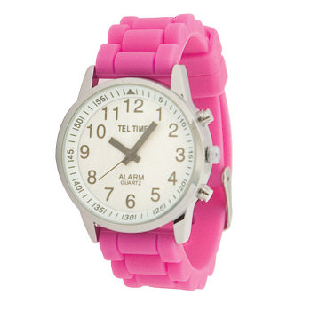 Ladies Touch Talking Watch- Large Face- Pink Rubber Band- Spanish