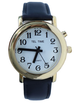Unisex Golden One Button Talking Watch - Leather Band