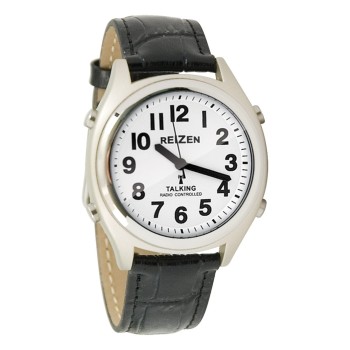 Reizen Talking Atomic Watch - White Face-Black Numbers-Leather Band