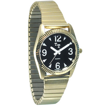 Low Vision Gold Tone Watch With White Face and Leather Band
